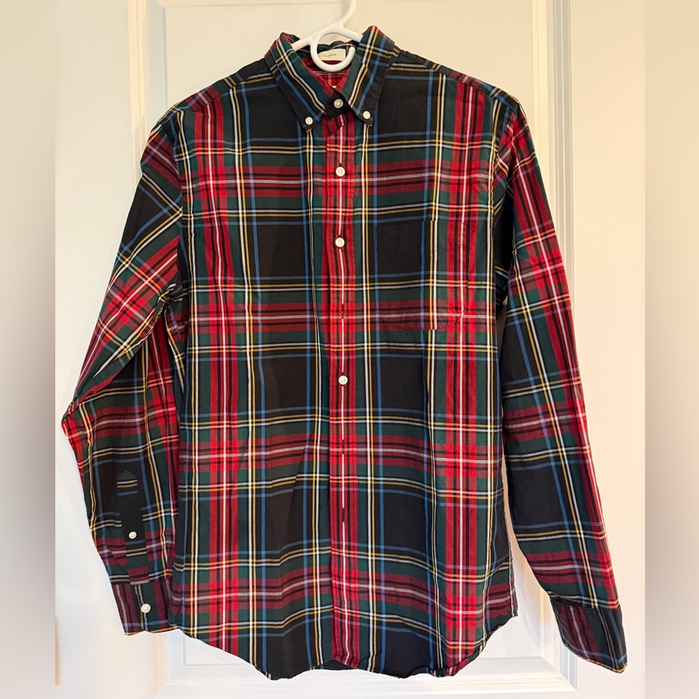 J. Crew Men’s Red, Green, Black and Blue Plaid Shirt